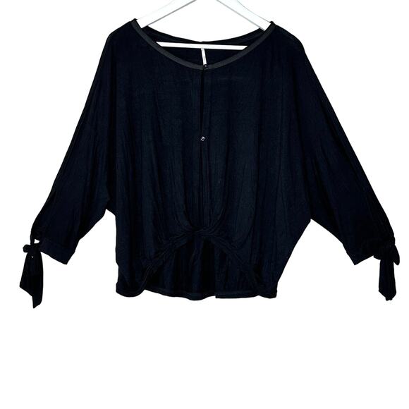 Free People Keepin On High Low Hem Knit Top Tie Sleeve Black Women Small - Picture 2 of 10